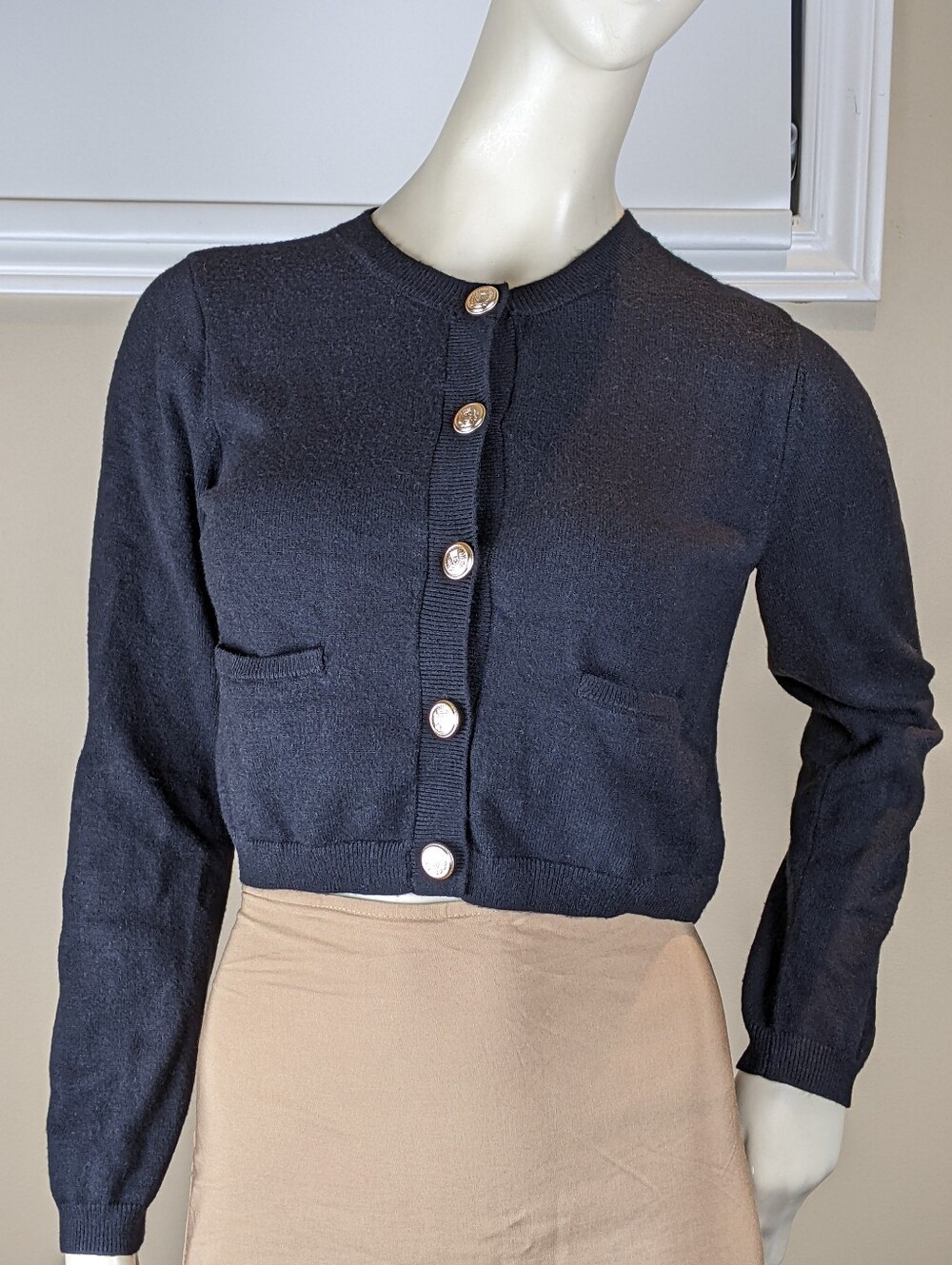 Classic Black Cropped Streetwear Society Button Up Cardigan - Women's